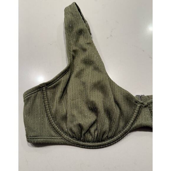 CUPSHE Size Large Green Silver Shimmer Bikini Top Underwire Boho Festival - Picture 3 of 7
